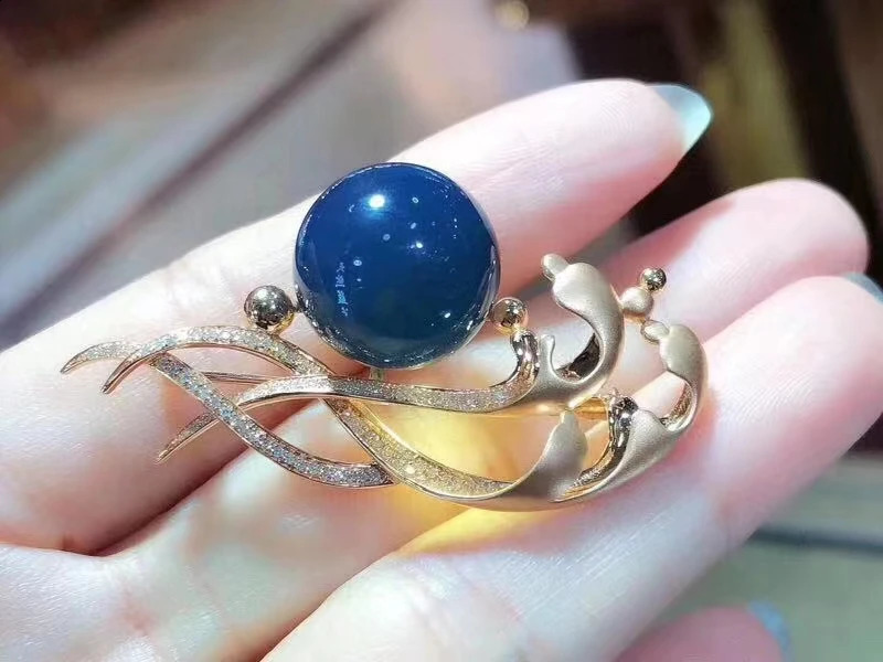 Boutique Jewelry 925 Sterling Silver Inlaid With Natural Gemstones Womens Blue Amber Flower Brooch Spray Gift Girl Part 241227