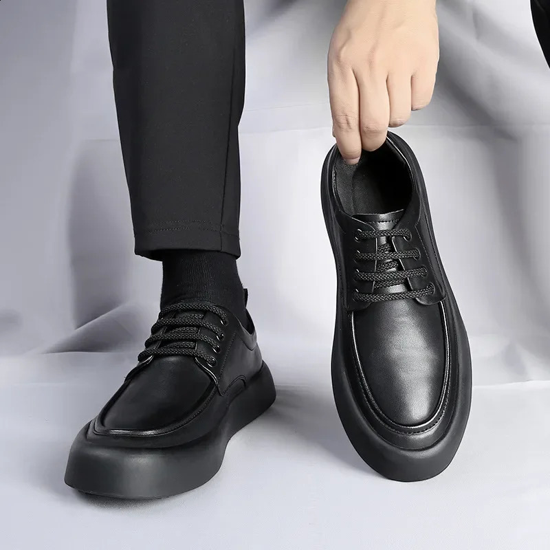 Fashion Cow Leather Business Mens Dress Shoes Spring Autumn Softsoled Loafers Men ner Lace Flat Casual Male 241223