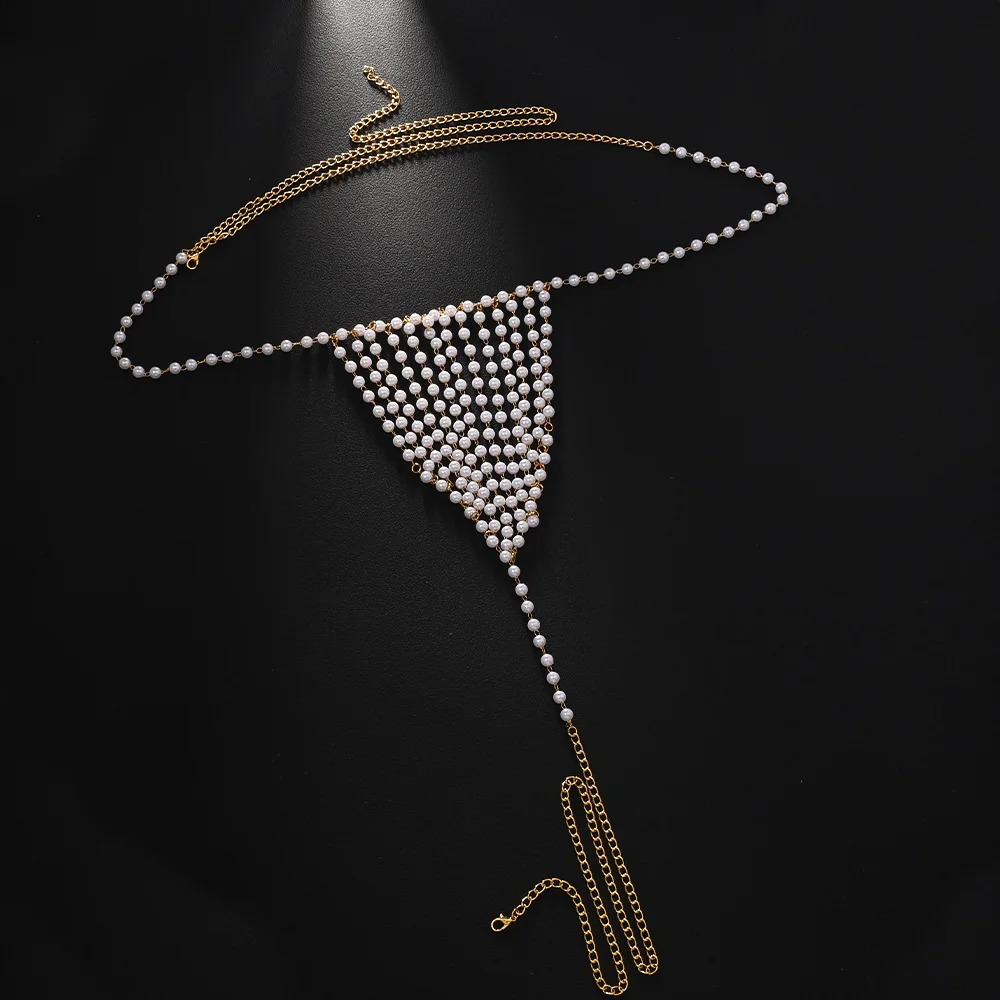 Stonefans Multiple Rows faux Pearl Thong Body Chain for Women Sexy Hollow Bikini Panties Bead Body Jewelry Accessories 241228