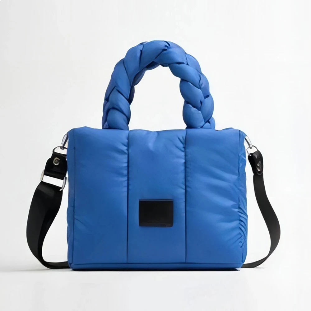 Casual Quilted Tote Bags for Women Down Padded Handbags Woven Handle Shoulder Bag Winter Nylon Space Cotton Bag 241227
