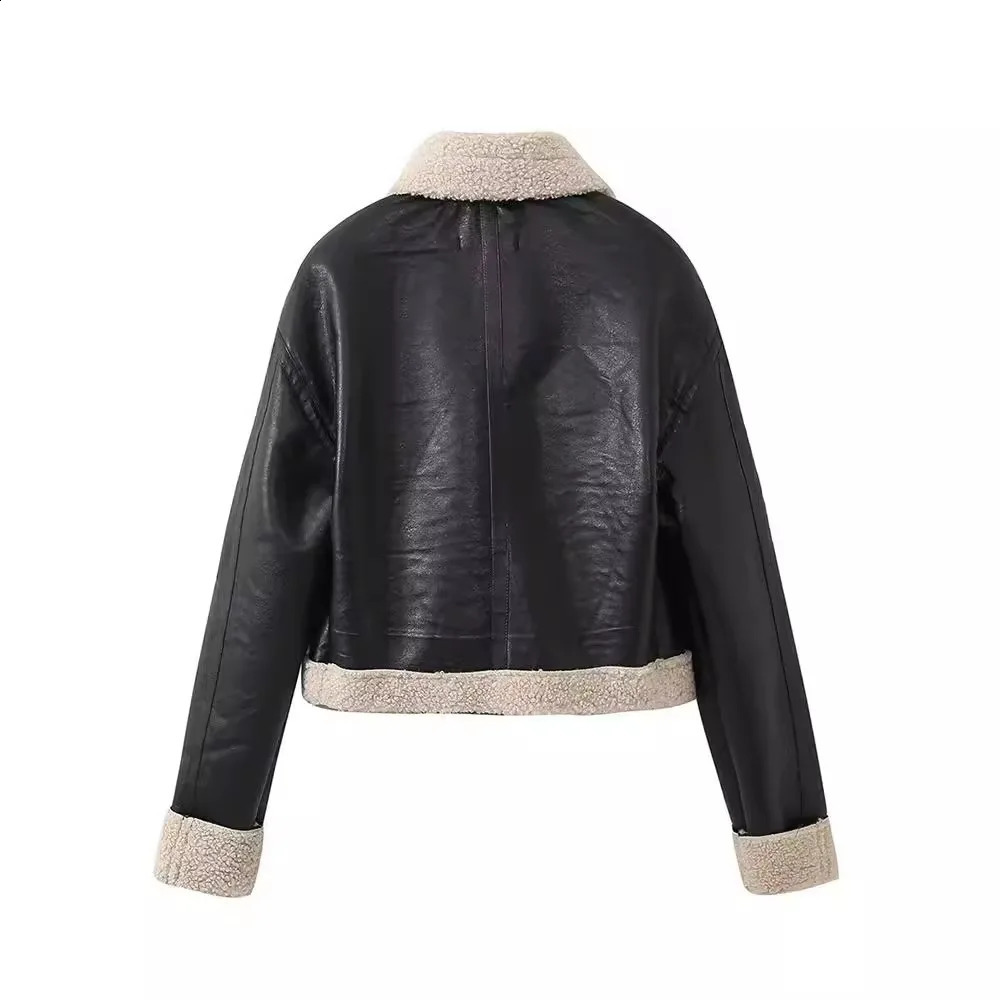 Autumn/Winter Product Womens Fashion and Casual Versatile Flip Collar Leather and Fur Integrated Leather Jacket 241220