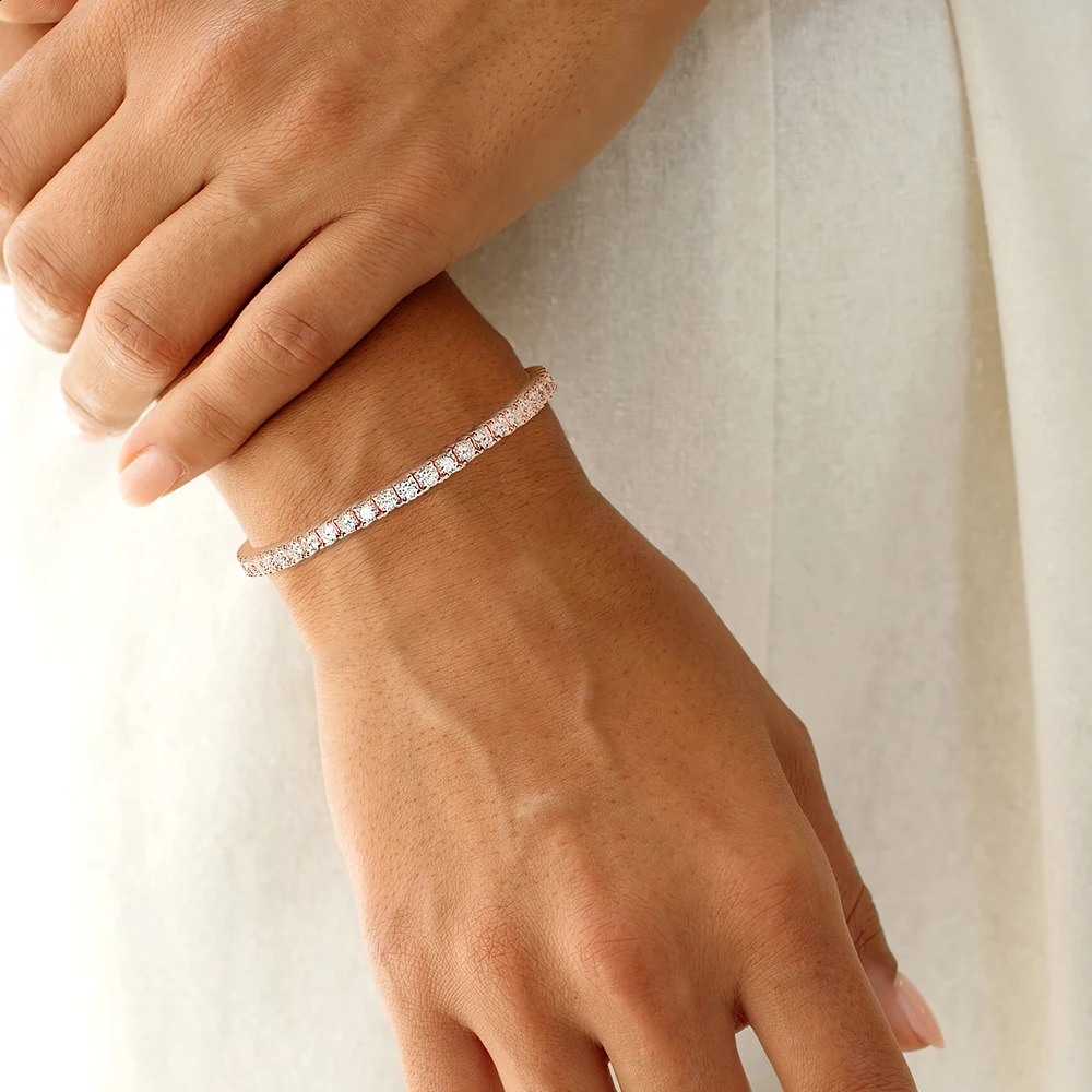 Serenity 3mm Rose Gold Color Tennis Bracelet For Women Man S925 Sterling Silver Sparkling Couples Bracelet Plated 18K 241227