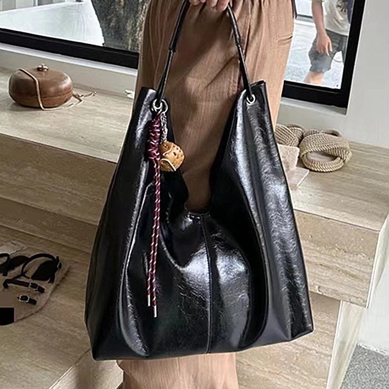 Burminsa Cowhide Genuine Leather Large Underarm Shoulder Bags For Women 2025 Trend Hobo Shopper Tote Ladies Handbags 241227