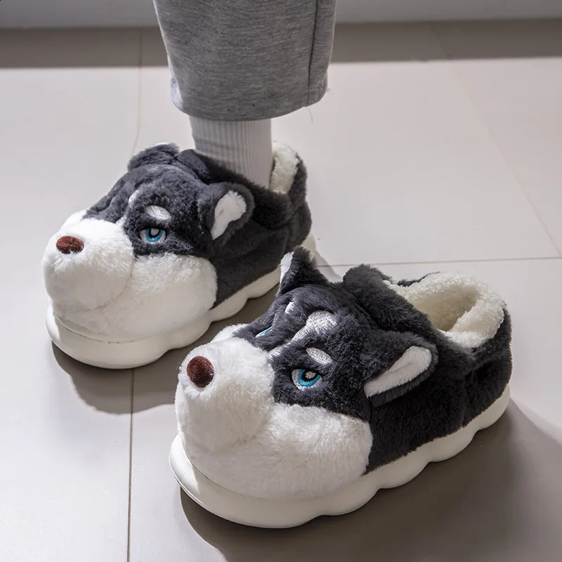 Alaskan Dog Cotton Boots Slipper Womens Winter Indoor Warm Fluffy Slippers Adult Antislip Home Female Male Funny Shoes 241223