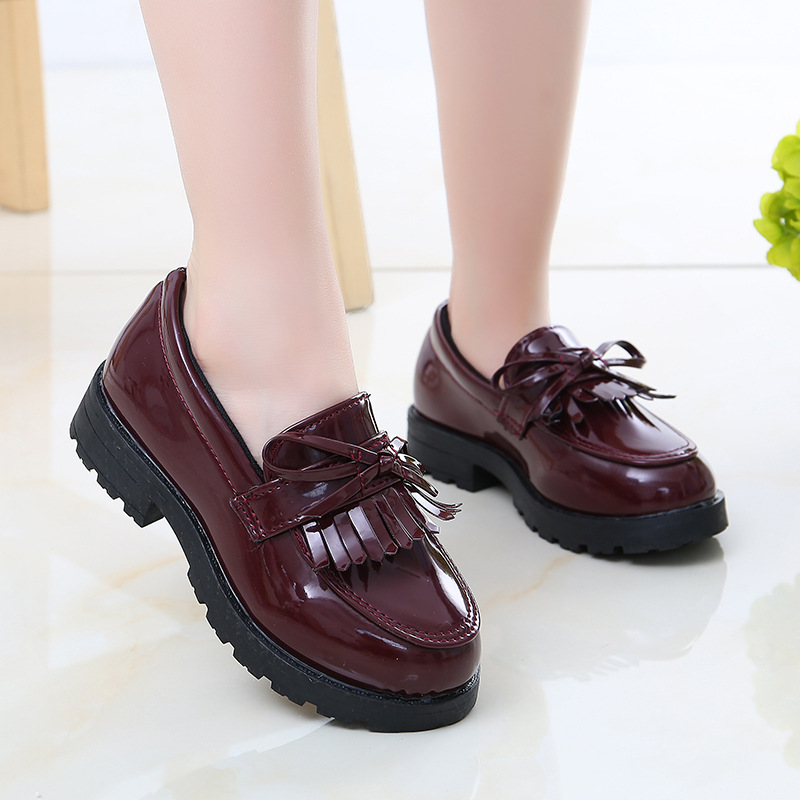 Girls Casual Patent Leather Shoes Kids Flat Shoes Tassels with Bow-knot British Style Soft Slip-on Happysteps Youth Toddler Loafers for Wedding Party 