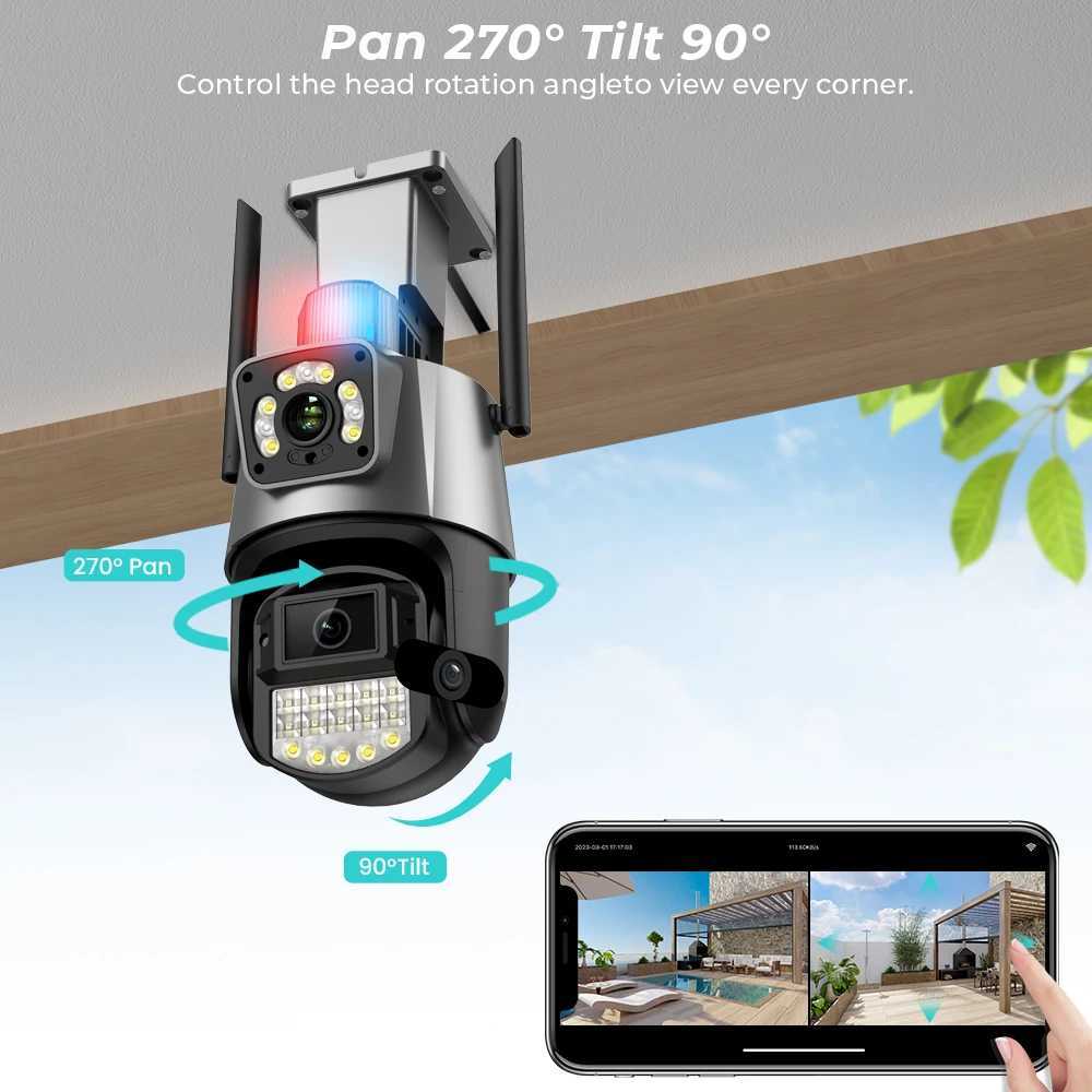 8MP 4K Security Camera Wifi Outdoor Dual Lens Dual Sns CCTV Surveillance Camera Home Night Vision Police Light Al ICSEEXJ241228