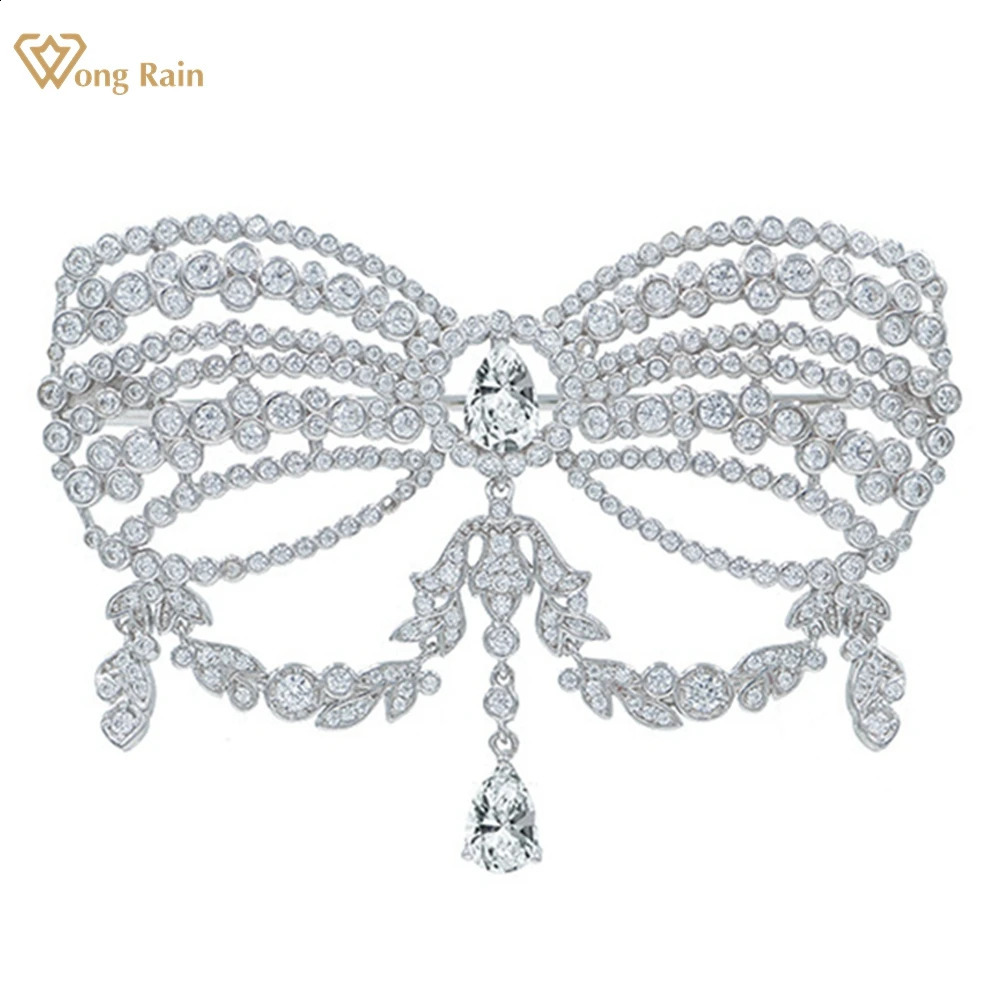 Wong Rain Romantic 100% 925 Sterling Sliver Lab Sapphire Gemstone Sparkling Elegant Bowknot Brooch Brooches Fine Jewelry Gifts 241227