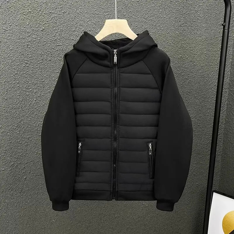 Men's Winter Cotton-padded Casual Hooded Sweatshirt Lightweight Full Covered Edge Couple's Jacket Loose Style Parkas