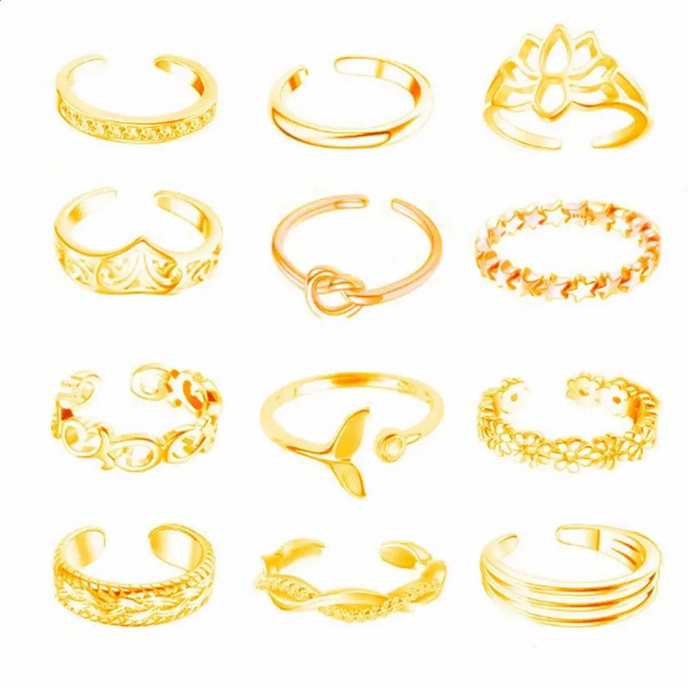 12pcsset Decorative Korean Style Alloy Toe Ring Set Women Open Beach Foot Accessories Fashion Jewelry 241225