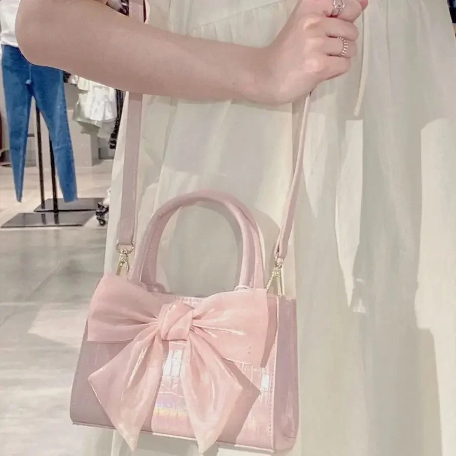 Fashion Womens Clutch Purse Handbags Summer Pink Bowknot Female Underarm Bags Sweet Girls Small Square Shoulder Messenger Bag 241223