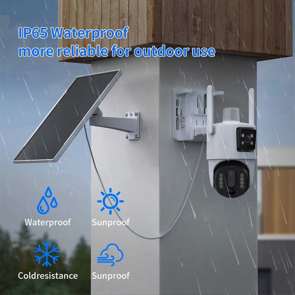 8MP Wireless Solar Camera Dual lens WiFi PTZ Camera Outdoor Built-in Battery Video Surveillance Camera Long Time Standby iCseeXJ241228