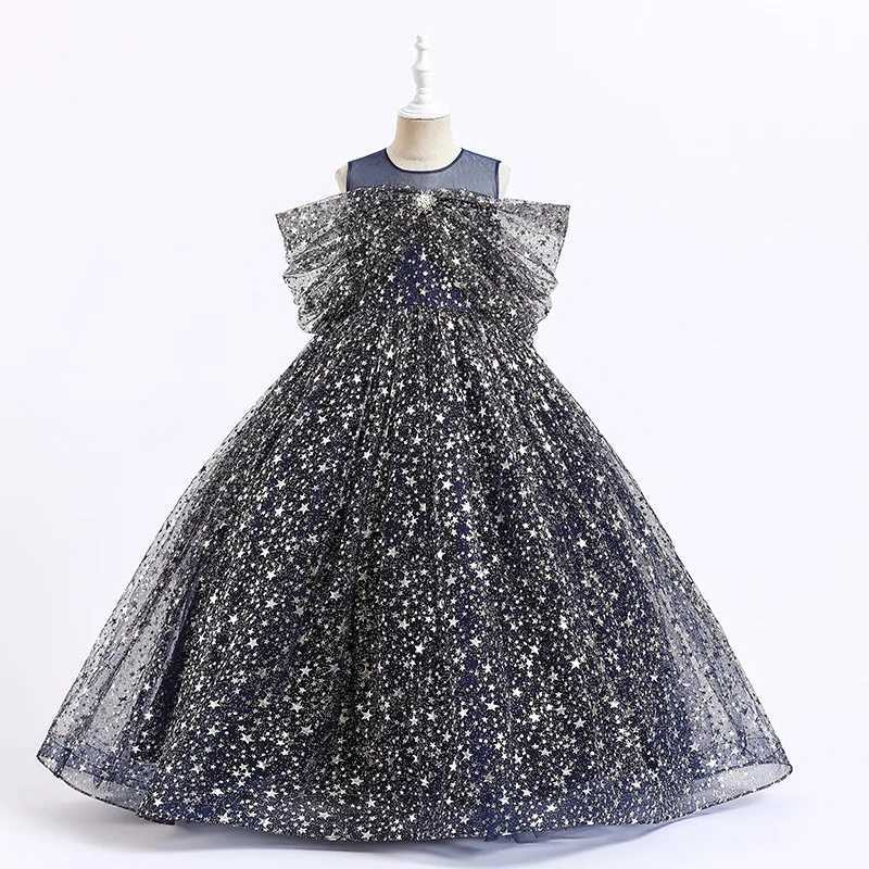 Girl's Dresses New Girls Dress Summer Childrens Mesh Lace Floor Style Runway Show Host Dress Performance Puffy Birthday Dress Y250227H3K0