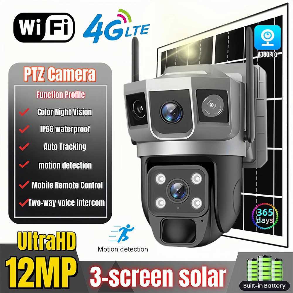 Solar Camera 4G SIM Card WiFi Wireless Network 360 IP 8MP 4K HD CCTV Battery Dual Lens Outdoor Smart Home Security SurveillanceXJ241228