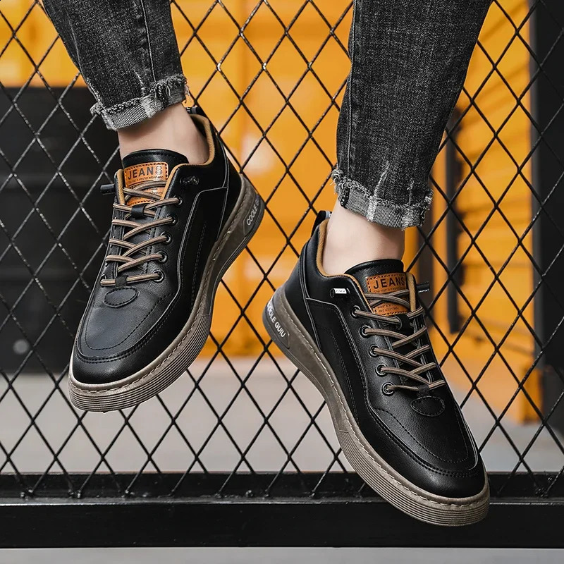 Mens Casual Shoes Quality PU Leather For Men Laceup Breathable Fashion Lofer Autumn Flats Male White 241223