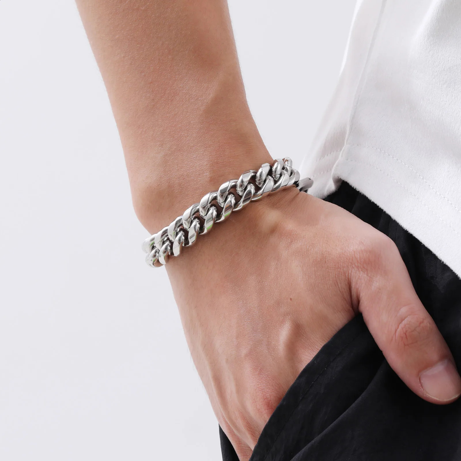 612MM Cuban Chain Mens BraceletWaterproof Stainless Steel Curb Link WristbandPunk Jewelry Gifts y241223