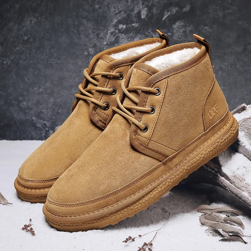 Winter Men Shoes Warm Fur Snow Boots Waterproof Suede Furry Leather Ankle Chelsea Male Fluffy Plush Outdoor Footwear 241223