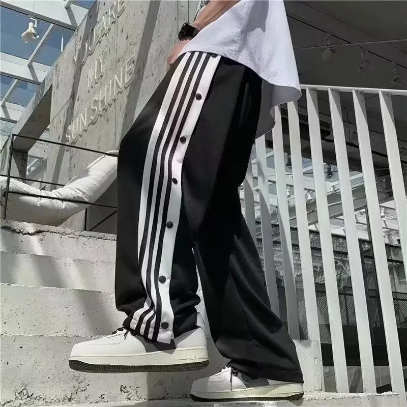 Summer Loose Mens Trend Simple Casual Pants Striped Harajuku Sweatpants Youth Fashion Straight 241224Z
