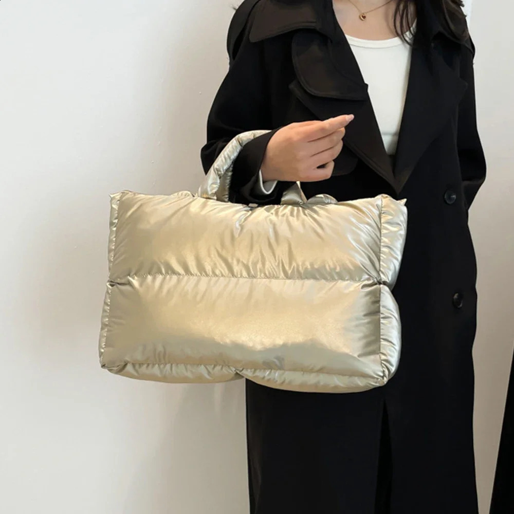 Winter Nylon Quilted Tote Bags for Women Puffy Space Cotton Shoulder Bag Autumn Warm Down Padded Handbag Shopper Purses 241227