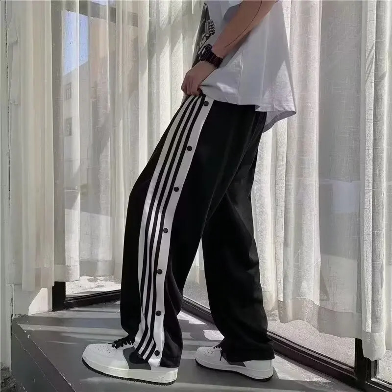 Summer Loose Mens Trend Simple Casual Pants Striped Harajuku Sweatpants Youth Fashion Straight 241224Z