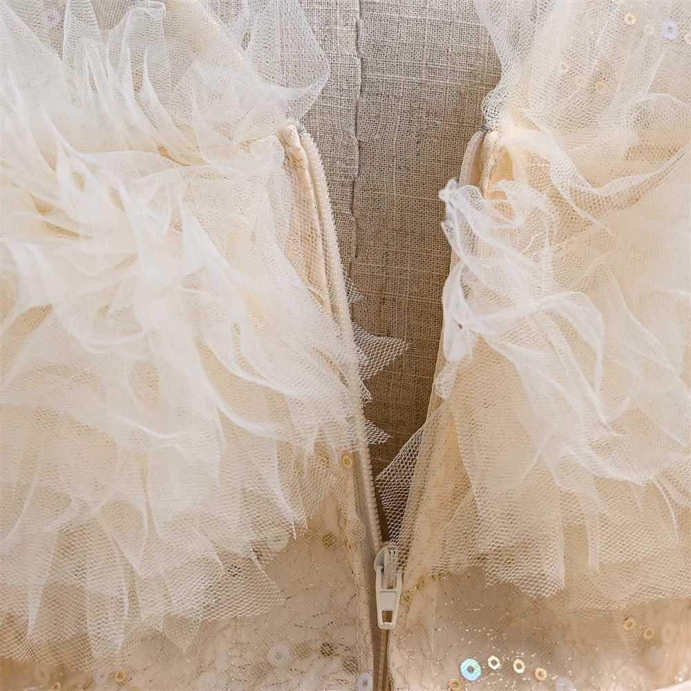 Girl's Dresses Girls Summer New Glitter Mesh Sleeveless Tail Evening Dress Wedding Birthday Party Fashionable Sweet Fluffy Skirt Y250227Q25H