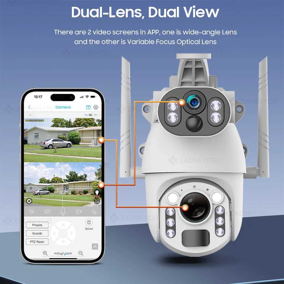 4G SIM Card 4K 50X Optical Zoom Solar Camera Outdoor WiFi 8MP Dual Lens PTZ Surveillance Human Detection Security CCTV IP CameraXJ241228