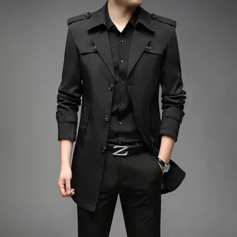 Autumn Men Long Trench Fashion British Style Coats Mens Casual Outerwear Punk Jackets Windbreaker Clothing 241220
