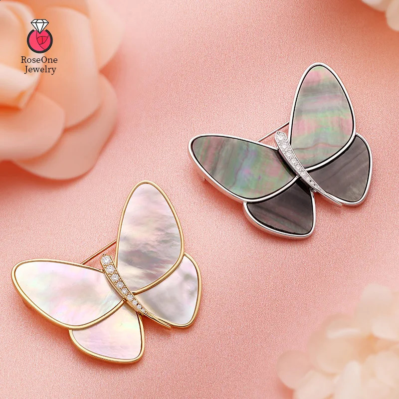 RoseOne natural fritillary shell butterfly brooch 241227