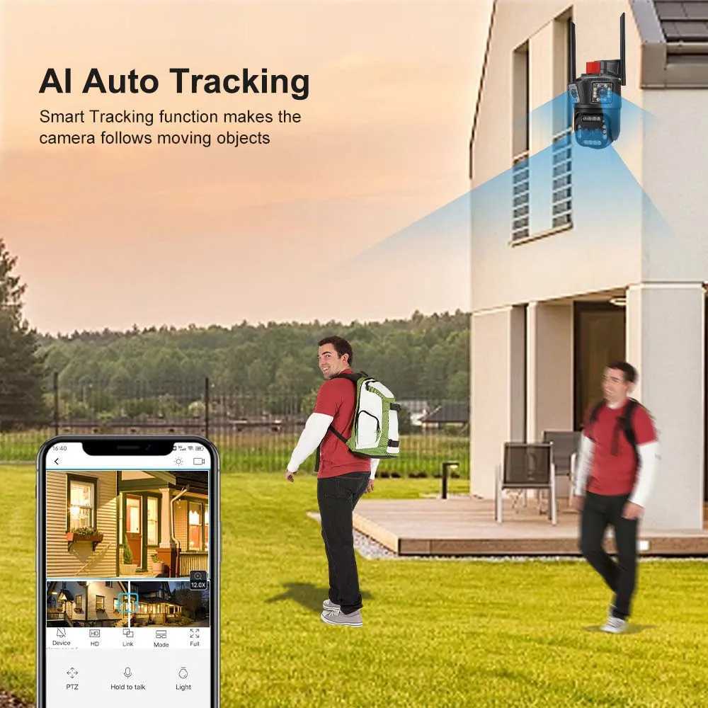 16MP 8K WiFi Camera Outdoor 12X Zoom 360 Surveillance Three Sn CCTV Security Protection 6K 12MP Video Street CameraXJ241228