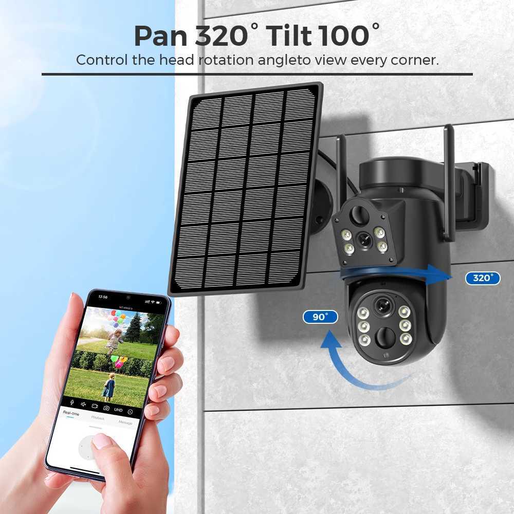 4K HD Solar WiFi Camera Outdoor Built-in Battery Dual Lens 2K Security Camera Solar Panel Wireless Video Surveillance CCTV iCSeeXJ241228