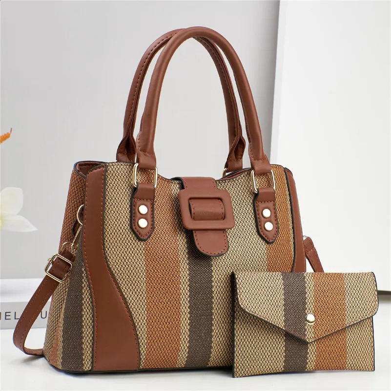 Vertical Striped Womens Bag Large Capacity Ladies Tote Highquality Purse and Handbags Crossbody Bags 241226