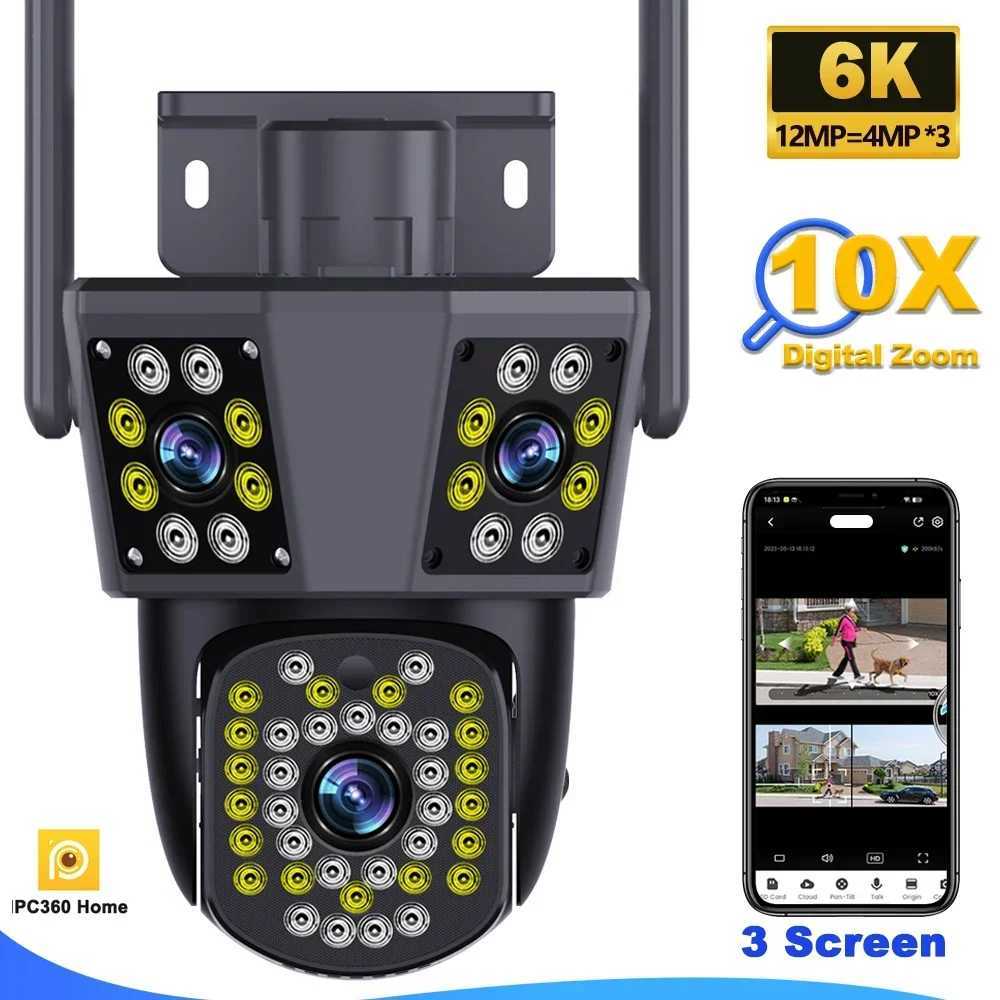 6K 12MP WiFi Camera Outdoor 10X Zoom Security CCTV Triple Lens Triple Sn Ai Track Mini Video Surveillance Camera IPC360 HomeXJ241228