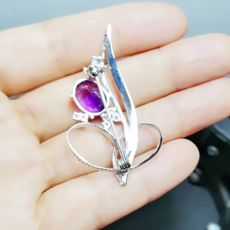 Natural real amethyst brooch pins 925 sterling silver brooch 3.2ct gemstone For men or women Fine jewelry C9021003 241227