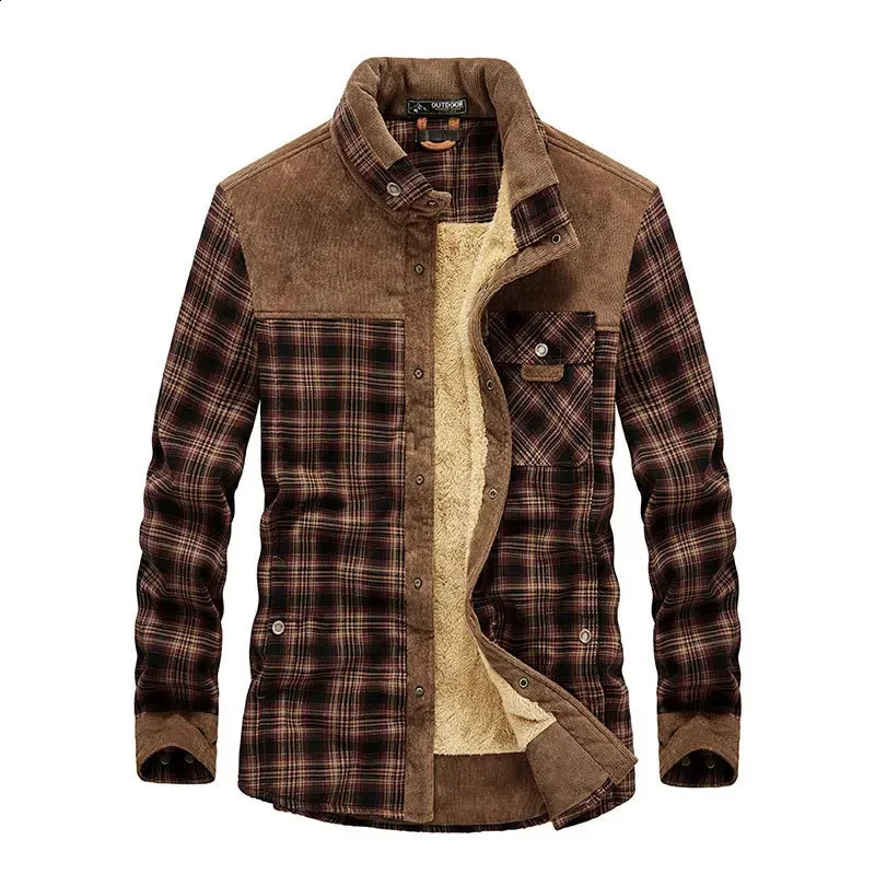 Men Plaid Shirts Winter Jackets Fleece Warm Shirts Coats High Quality Men Cotton Fit Business Casual Outerwear Shirts Jackets 4 241223