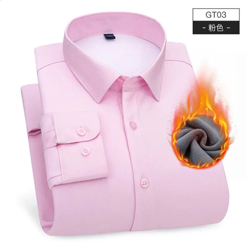 Autumn And Winter Mens Elastic long-sleeved Shirt Non-ironing Plus Fleece Thickening Business Fashion Warm Casual Comfort 241223