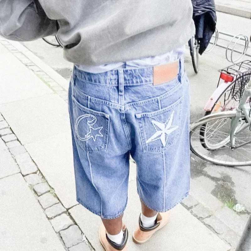 Summer Retro Denim Shorts for Men 2024 New Star Embroidered Hip Hop Sewing Street Washing Trendy Street Casual Sports Shorts W241228