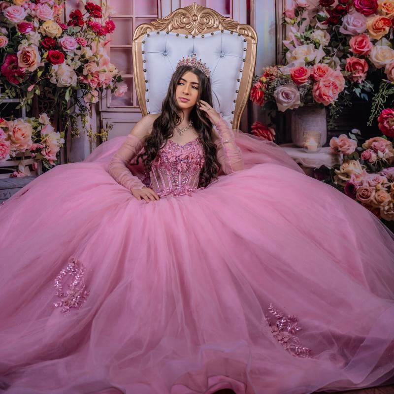 Pink Quinceanera Dresses Ball Gown Off The Shoulder Applique Lace Beads Tull Corset Party Birthday Sweet 16 Vestido De 15 Anos