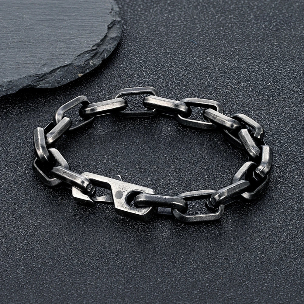 Never Fade Stainless Steel Rectangle Chain Bracelet Men Women Vintage Locomotive Motorcycle Bracelets Black Gold Color Jewelry 241223