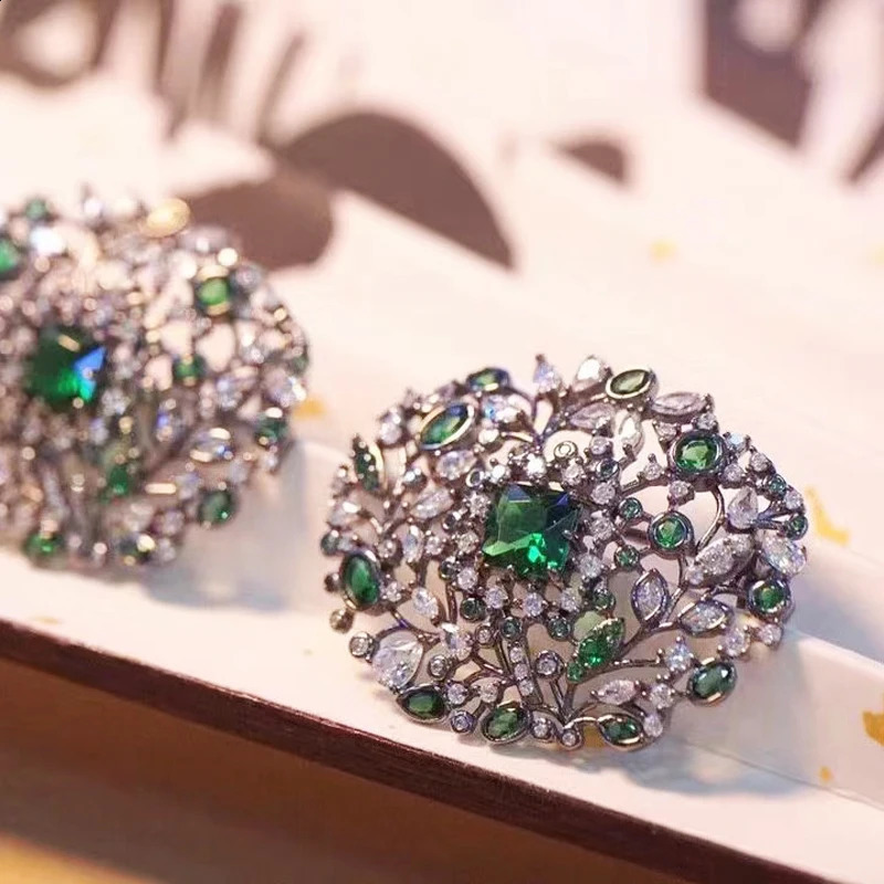 Green Leaf Brooch For Women Fine Jewellry 925Sterling Silver With Cubin Zircon Simple Style 241227