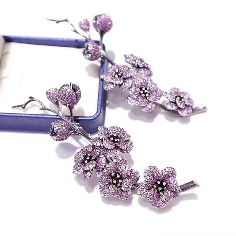 ZOCA Elegant S925 Sterling Silver Pave Zircon Plated Black Gold Plum Blossom Stylish Brooches Pins silver brooch for Women 241227