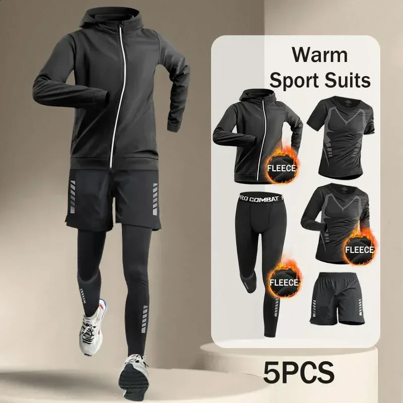 Winter Mens Outdoor Running Sets 2-5 PCS Fitness Morning Jogging Sports Quick-Dry Windproof Cycling Training Joggers Tracksuit 241224