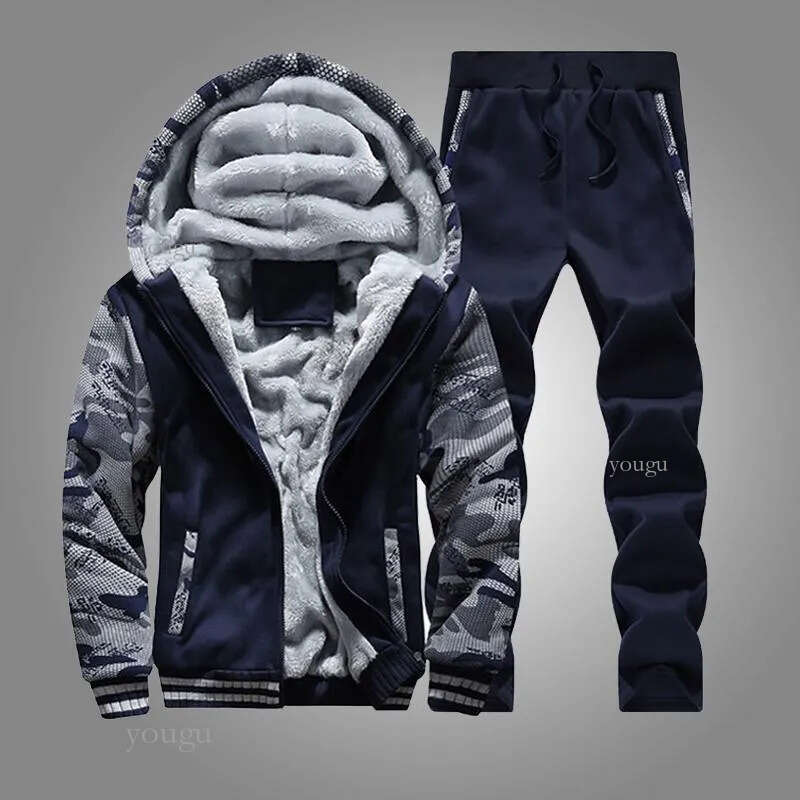 Autumn Winter Warm Tracksuit Men 2 Piece Thick Sweatshirt Jackets Sweatpant 2021 Brand Mens Suit Casual Sportswear Male Outwear Men's Tracks