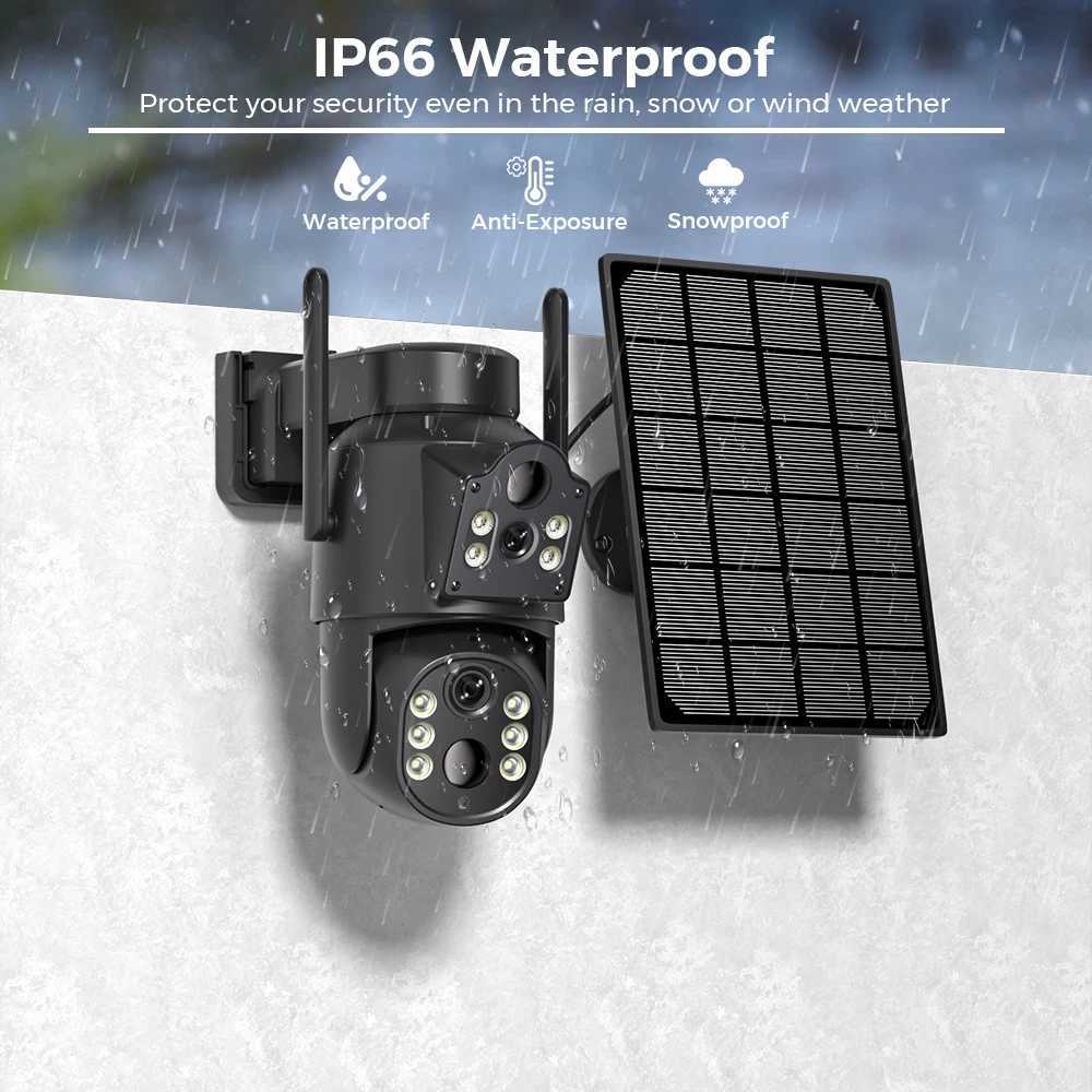 4K HD Solar WiFi Camera Outdoor Built-in Battery Dual Lens 2K Security Camera Solar Panel Wireless Video Surveillance CCTV iCSeeXJ241228