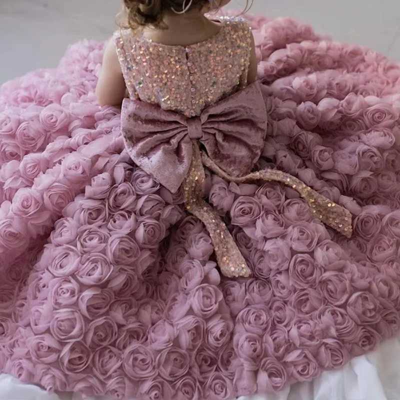 Girl's Dresses Luxury Baby Girl Dress Rose Fashionable Rabbit Dress Birthday Party Princess Dress 3-10 Year Old Girl Dress 2023 Summer DressY2412