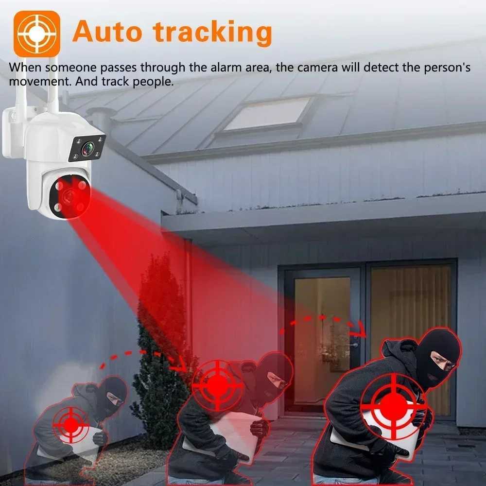 4K 8MP Wifi PTZ Camera Dual Lens IP CCTV Video Surveillance Camera Ai Human Detect Auto Tracking Night Vision Outdoor WaterproofXJ241228