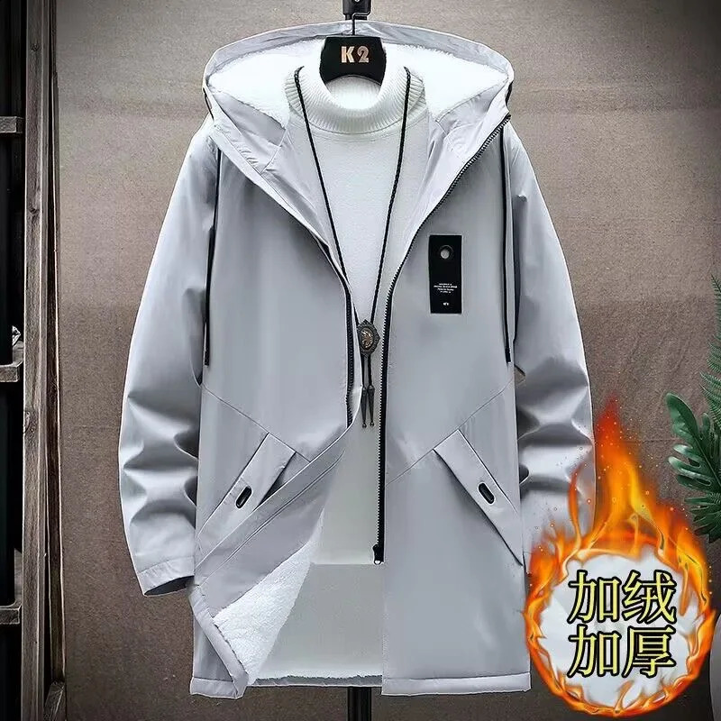 2024 Winter Fashion Plus Fleece Thickened Warm Long Trench Coat Mens Casual Loose Large Size High Quality Hooded M4XL 241220