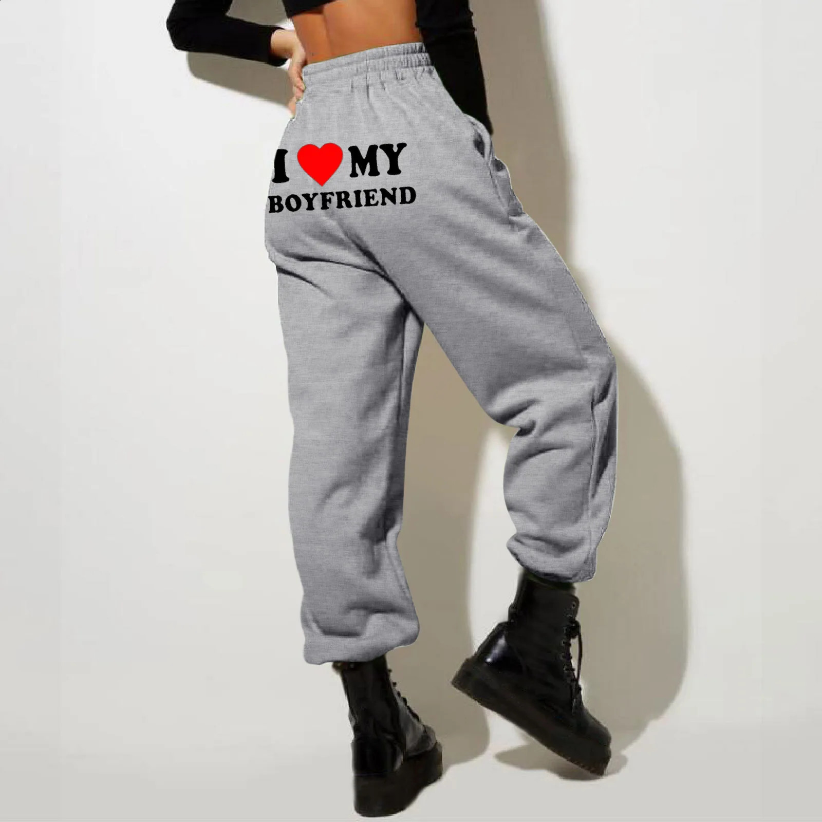 WomenS Fleece Lined Sweatpants ValentineS Day Love My Boyfriend PrintPants Bottom Joggers Pants High Waisted 241228