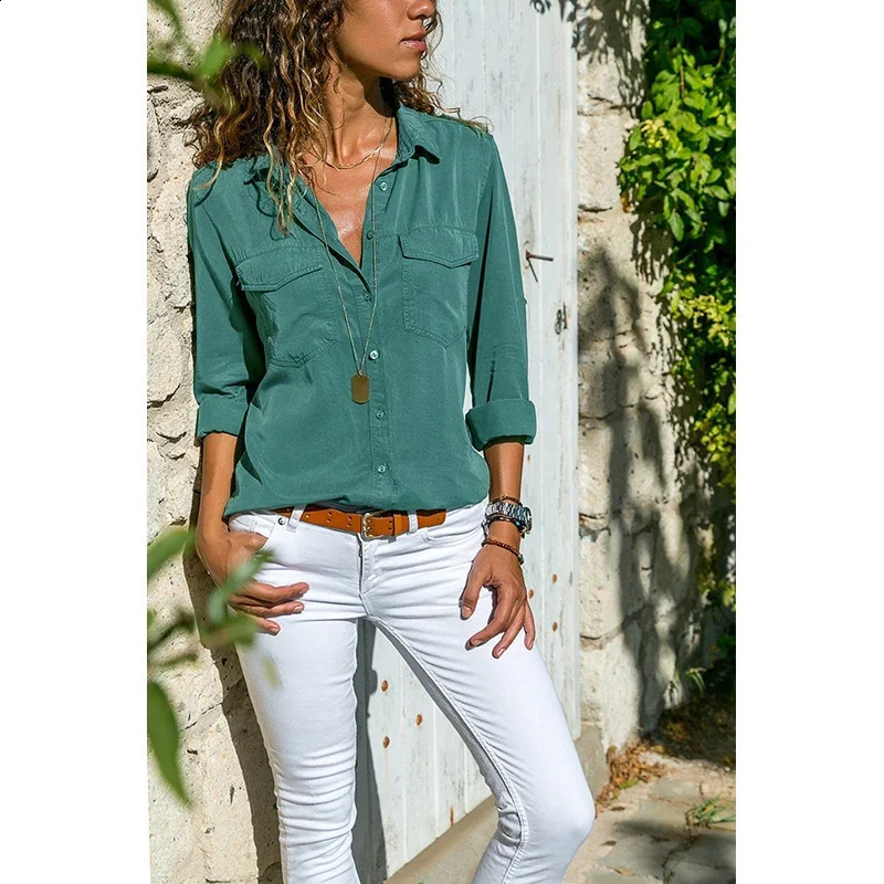 Spring Autumn Vintage Solid Long Sleeved Casual Lady Shirt Loose Oversized Blouses Women Fashion Female Clothing 241228