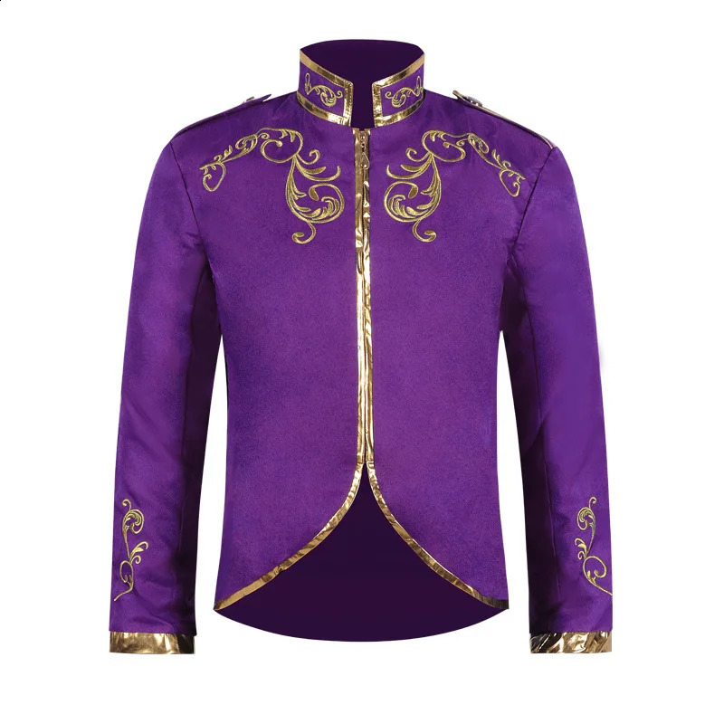 2024 White Halloween Standing Collar Fashion Jacket for MenPurple Medieval Court Prince Gold Embroidered Suit Sport Jackets 241224