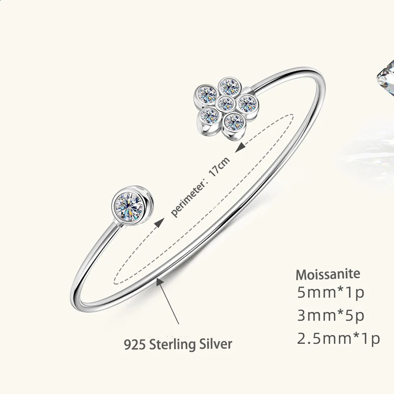 Na Original 925 Sterling Silver Jewelry Women Bracelets Bangles Fine Jewelry Daisy Flower Charm VVS Open Bangle 241227