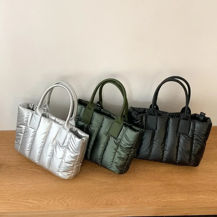 Winter Nylon Padded Women Handbags Soft Space Cotton Tote Bags for Women Down Quilting Shoulder Crossbody Bag Small Shopper Bag 241227